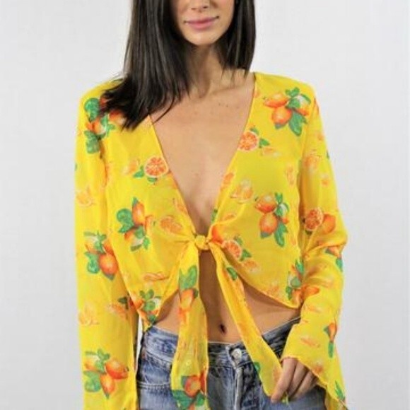 Sexy Yellow Floral Top L - Picture 6 of 7